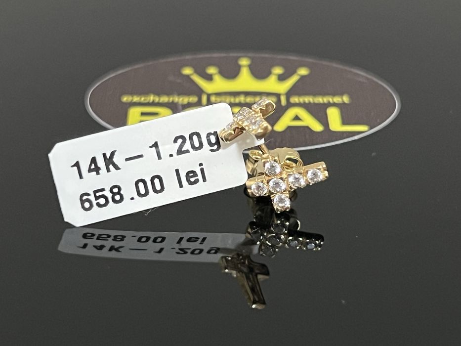 Bijuteria Royal CB : Cercei cruce aur 14K  1,20 grame