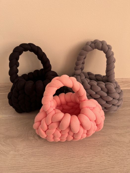 Дамски плетени чанти - розов, сив, черен