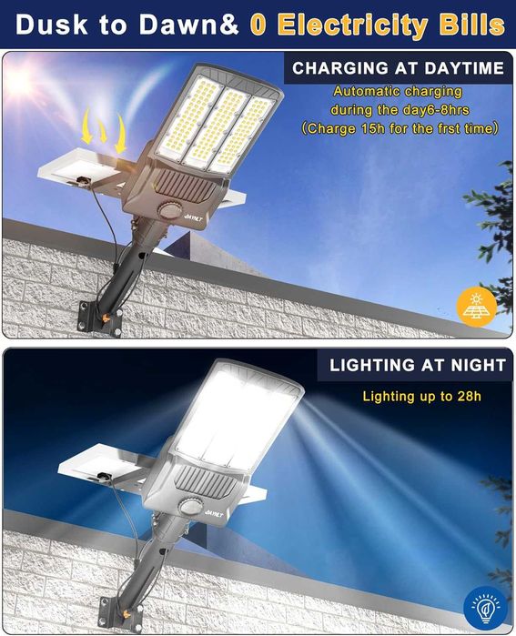 JAYNLT 8000W соларна лампа, 6500К от здрач до зори, с дистанционно