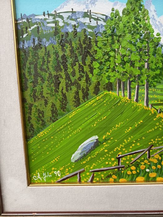 Tablou Superb Peisaj De Munte Pictat Și Semnat