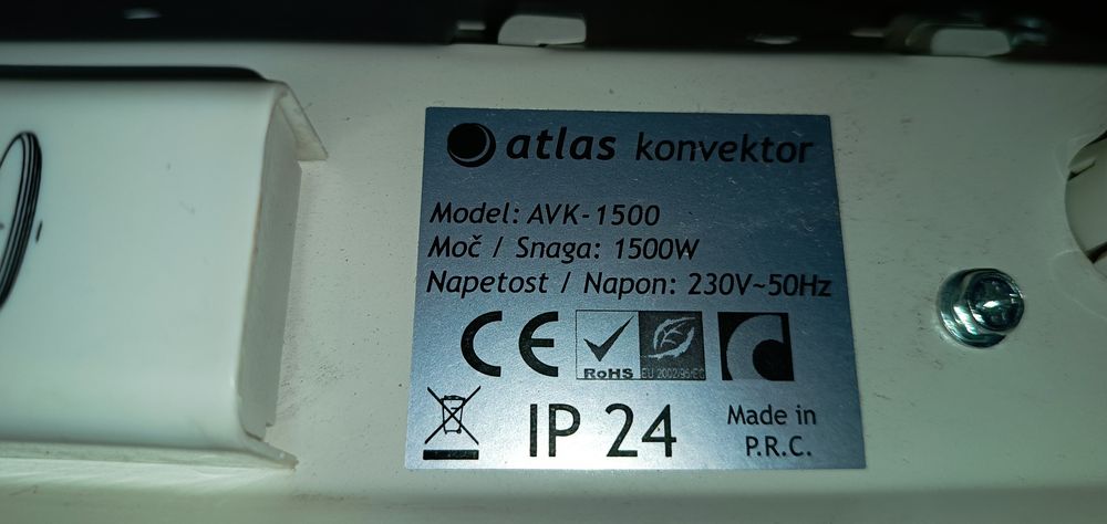 Radiator electric convector Atlas AVK 1500 watt