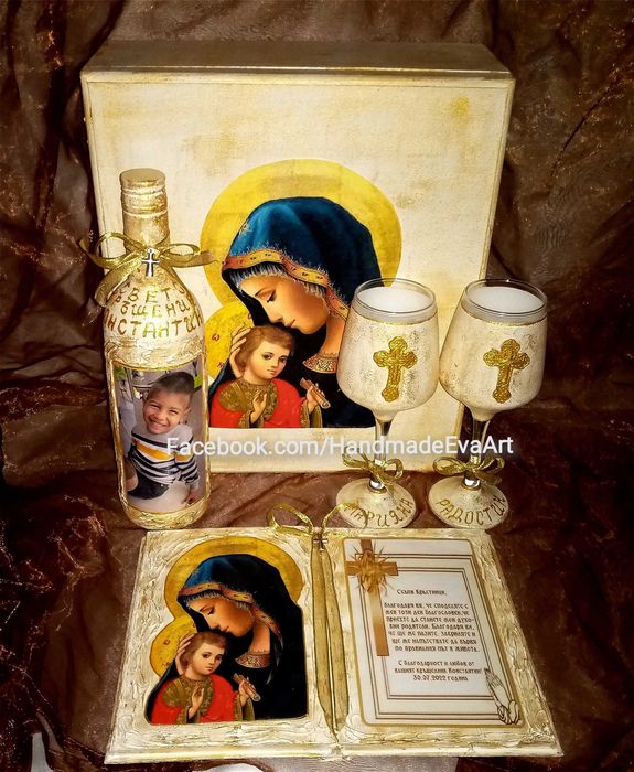 Подарък за Кръстници: Книга-икона, със снимка/ светец/поздрав по избор