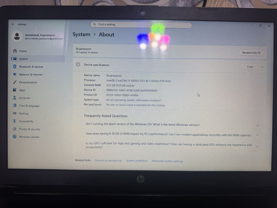 Hp 15-3007nia 12 gb ram Intel core i3 Holati : Ideal