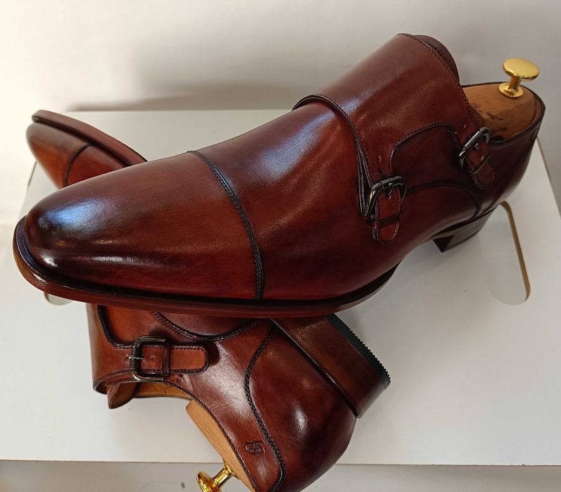 Panfofi de lux 46 46.5 monk GREVE NOI lucrati manual piele embosa