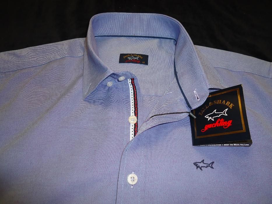Camasa barbati maneca lunga coate bumbac denim turcoaz alba bleu P&S