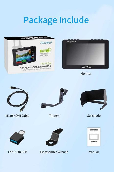 Camera Monitor FeelWorld F5 Pro X 4K Ecran Tactil 5.5" IPS + 2 Sisteme Prindere