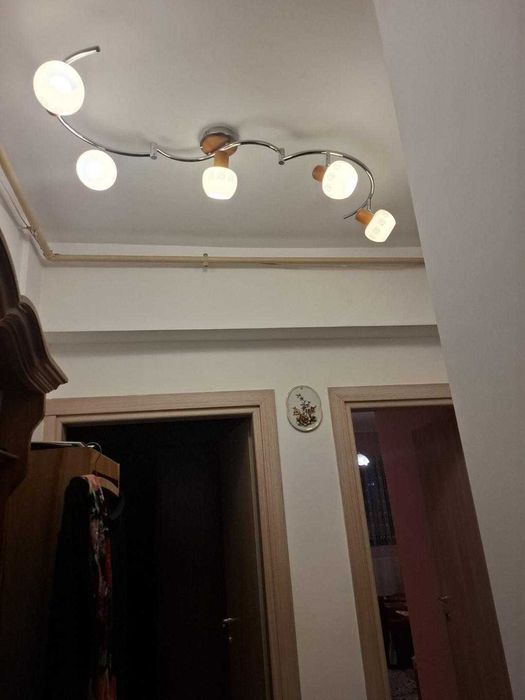 Lustra hol cu 5 brate inox, globuri semi muran