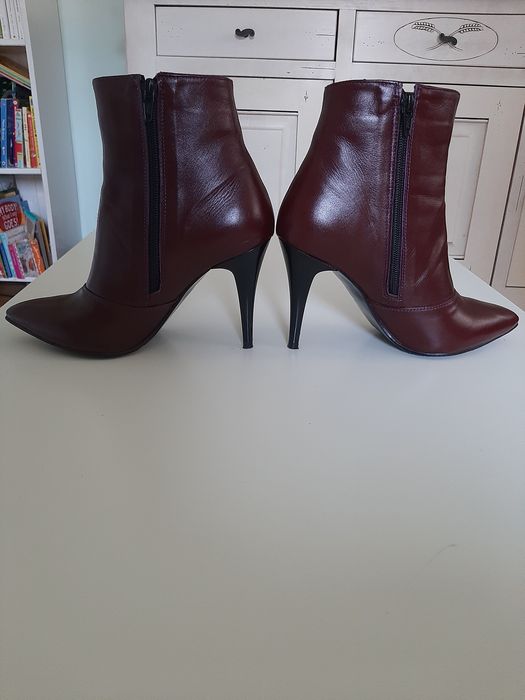 Botine elegante visinii/rosu bordo piele naturala, 38, noi