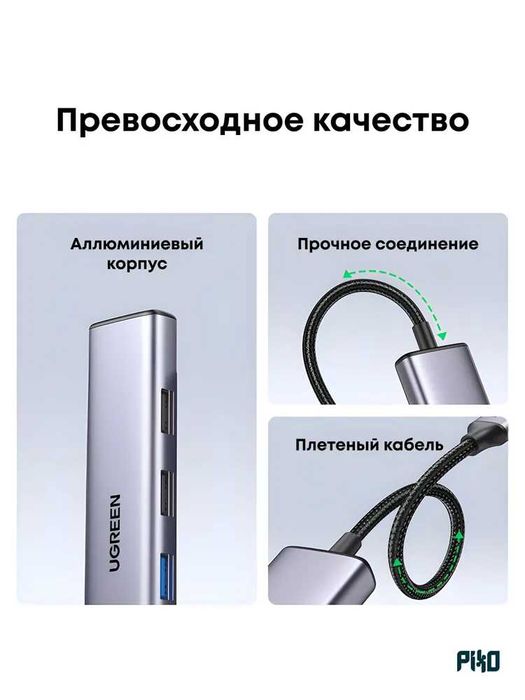USB Хаб UGREEN 5 в 1 Type-C HDMI 4K PD 100W
