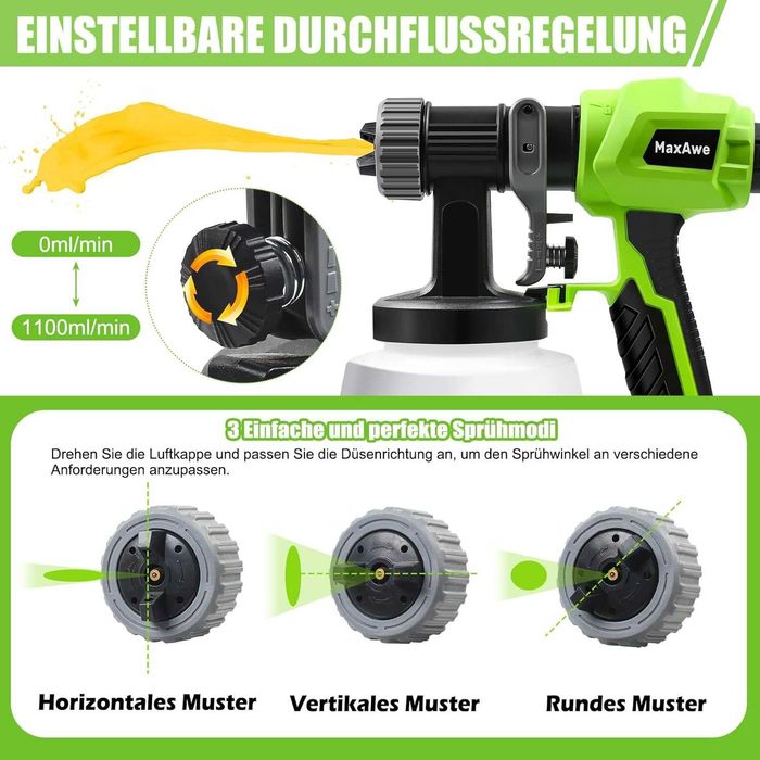 REDUS de la 450RON, Pistol (statie) vopsit (cui si interior metalic) cu baza 800W si 1100 ml/min, 4 duze diferite - ideal si lavabila