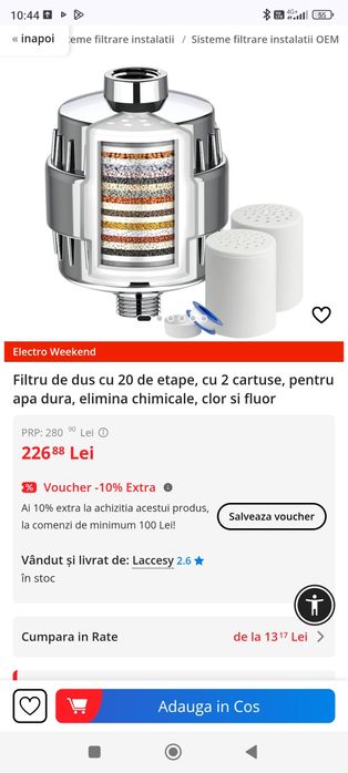 Filtru de dus cu 20 de etape, cu 2 cartuse, Nou