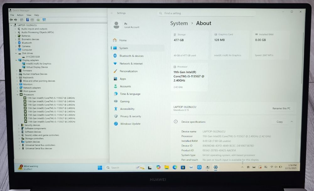 Huawei MateBook D15 15,6 FHD/ I5-1135G7/8GB/SSD 512GB  !