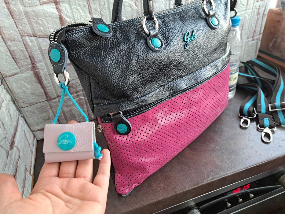 дамска чанта,Gabs-Нова! черна/розова чанта-естествена кожа