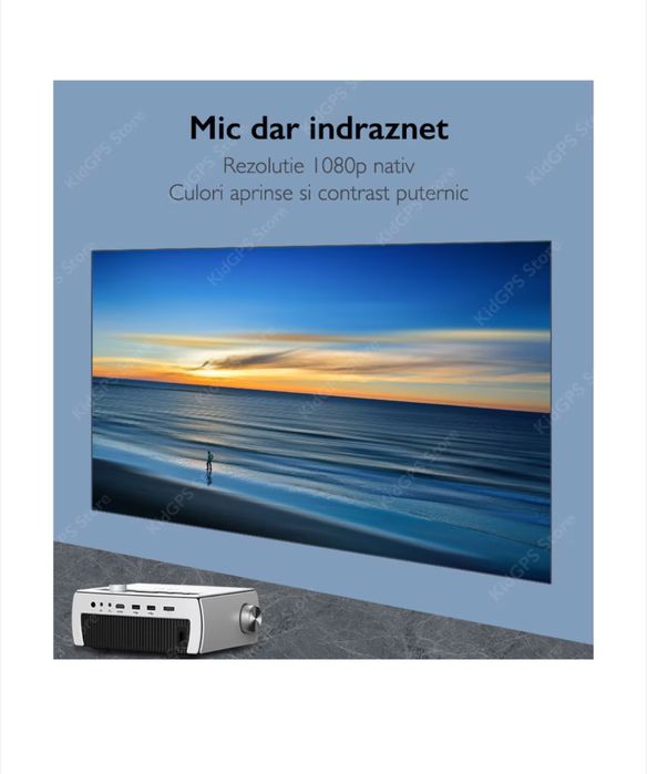 Videoproiector portabil 8000 lumeni, full HD, LED, HDMI, VGA, AV, USB