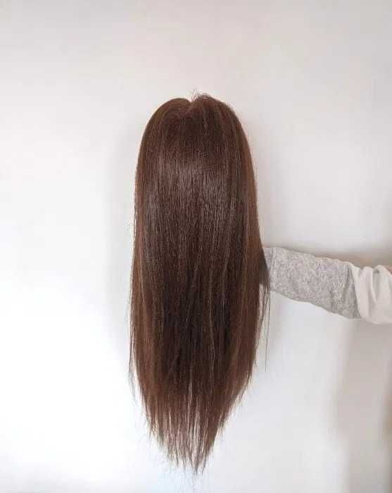 Фризьорска тренировъчна глава с ЕСТЕСТВЕНА коса 60см +стойка +аксесоар