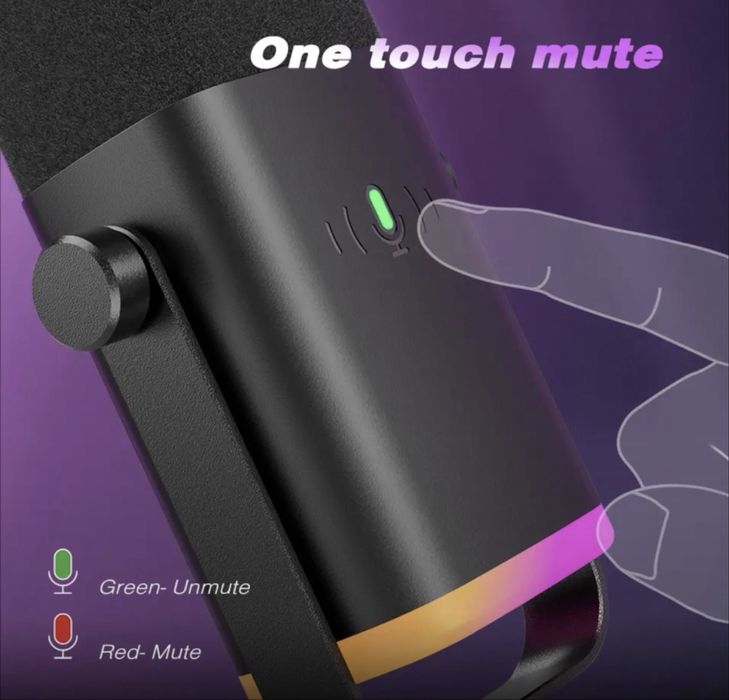 Dynamic Microphone with Touch Mute Mikrofon, Headphone jack for PC