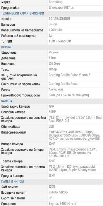 Продавам Samsung Galaxy S24 plus