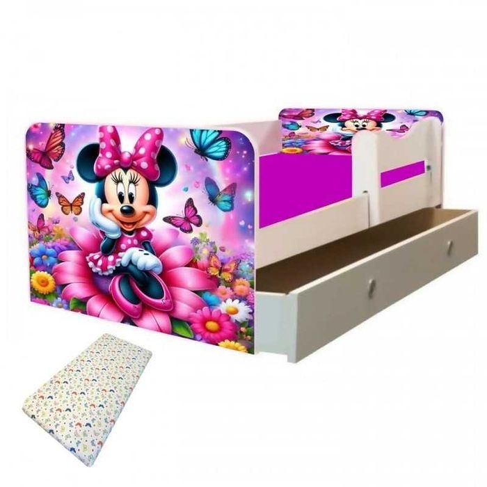 Pat junior Minnie Mouse cu saltea 2-8 ani si sertar