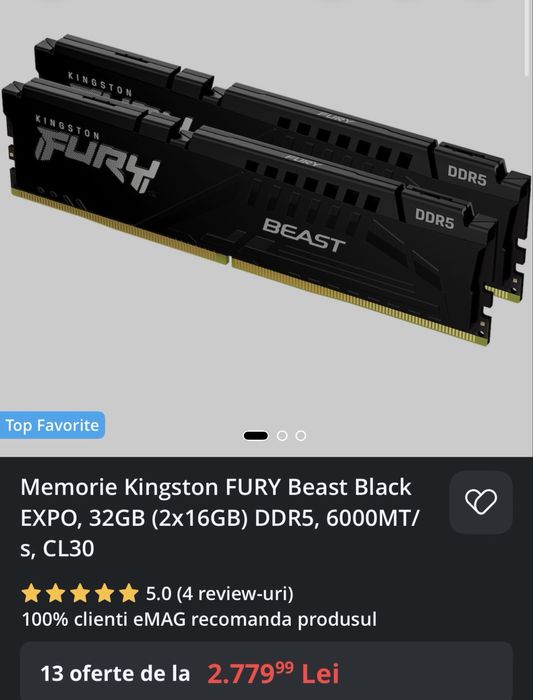 Memorie kingston 32 gb ddr5 6000MT/s
