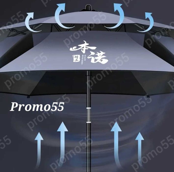 Чадър за Риболов 220см. Плажен Чадър Двоен Покрив,Стабилност при Вятър