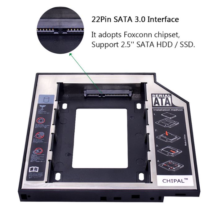 Universal 2nd HDD Caddy 12.7mm, 9.5mm 2.5" SATA 3.0 - toate accesorile