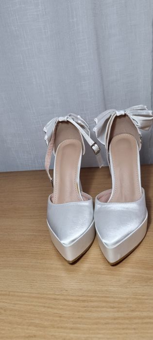 Pantofi eleganți de mireasă / nuntă cu fundă și platformă Shein - Mărimea 36 (Noi)