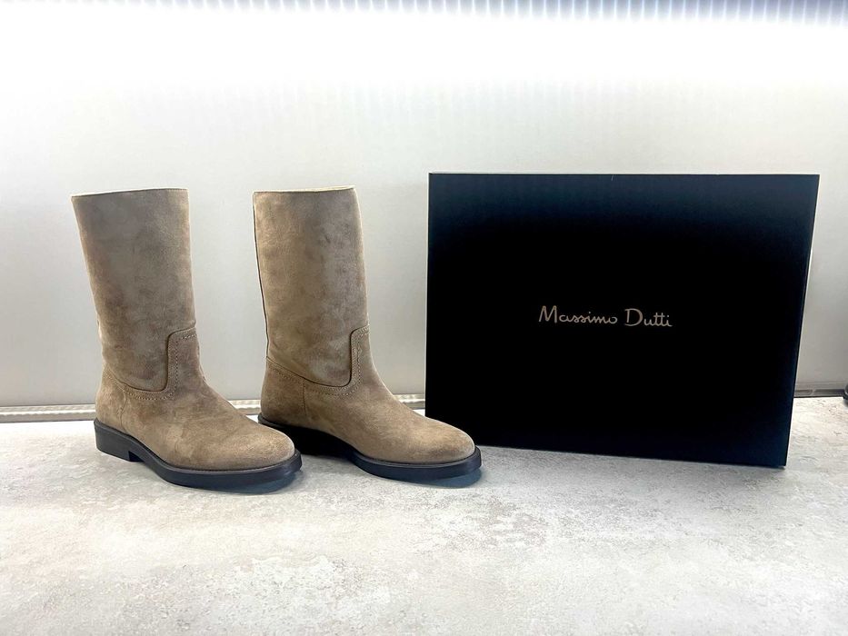 NOI in Cutie Massimo Dutti Cizme Bej Înalte Piele Întoarsǎ Femei 39 Primǎvarǎ / Varǎ STOC EPUIZAT