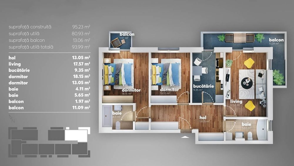 Închiriez apartament 3 camere Berceni