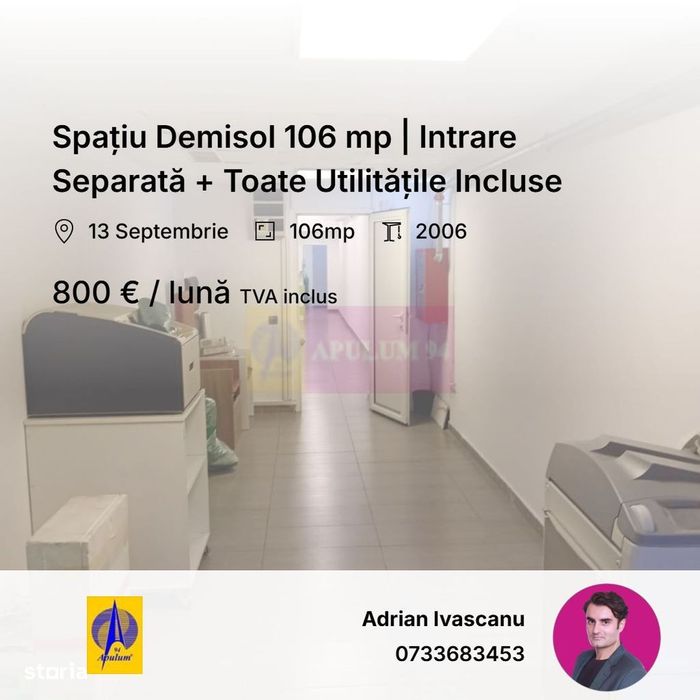Spațiu Demisol 106 mp | Intrare Separată + Toate Utilitățile Incluse