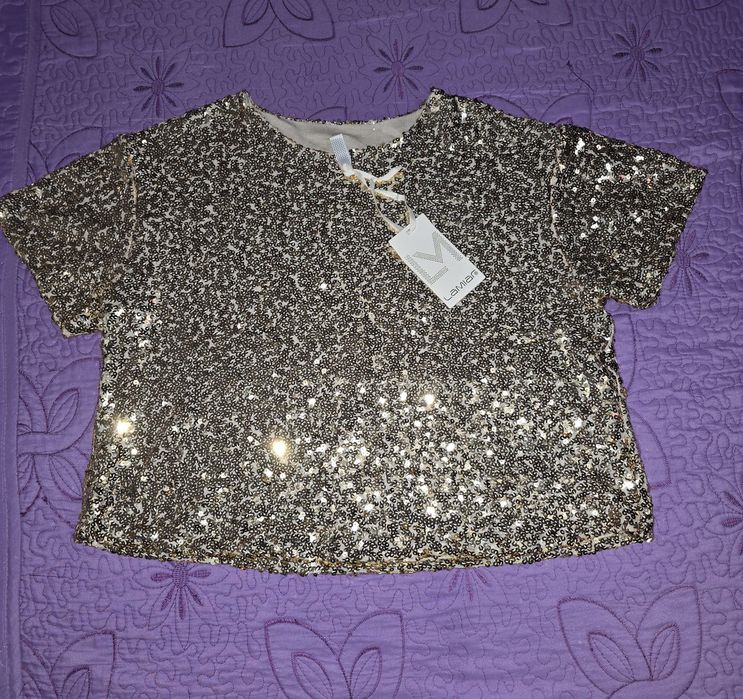 Tricou paiete aurii Lamiar în stil de sarbatoare marime universala