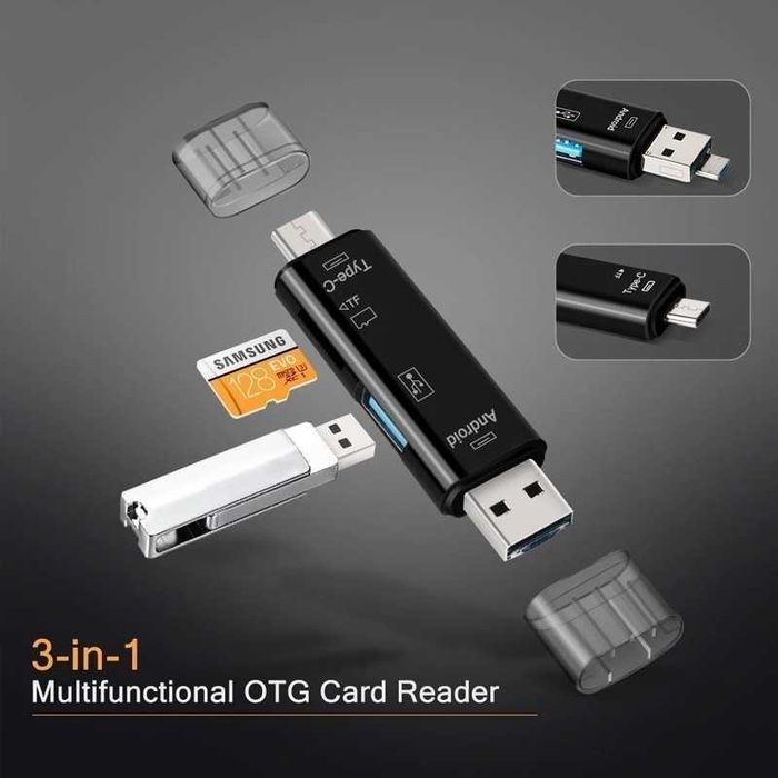 Универсален Четец на карти 5 в 1, USB, Type C, Micro USB, SD TF, OTG
