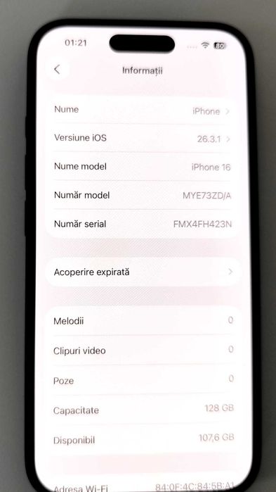 Telefon iPhone 16  128gb/8gb  (AG35 B 35202) Garantie 2ani!