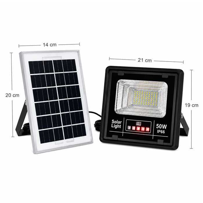 МОЩНИ Соларни LED прожектори 50W и 100W с отделен панел – IP66, без кабели и разход за ток