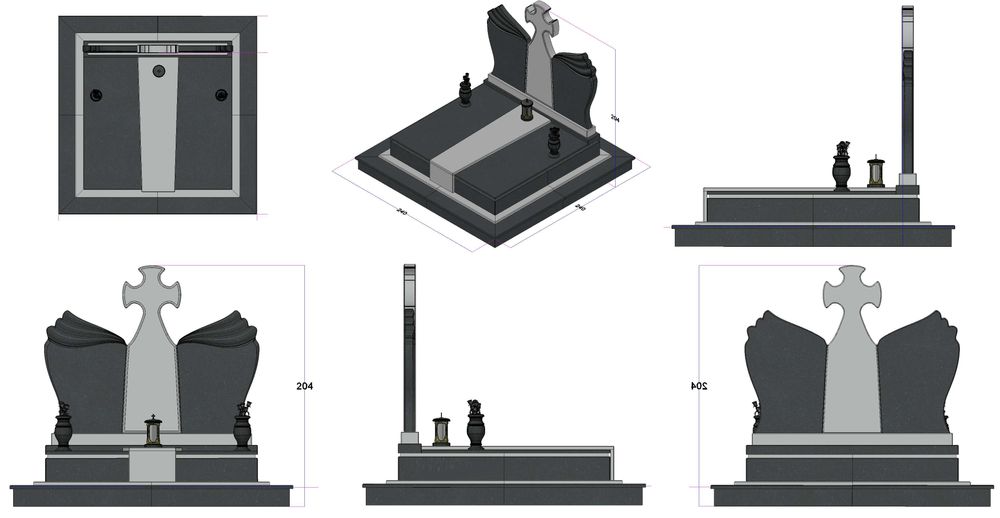 Monumente funerare-modelare și vizualizare 3D. Dimensiuni, gravură.
