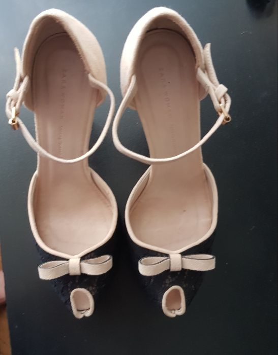 Pantofi bej cu toc eleganti Zara