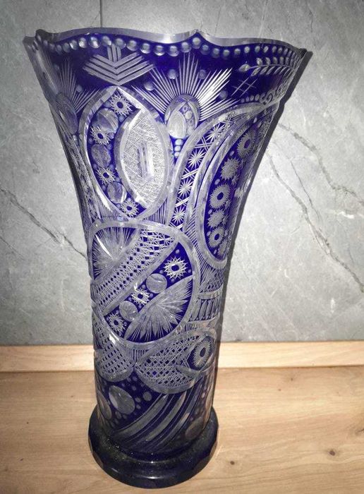 Lot 3 vaza fructiera cristal albastru Bohemia Sticla Turda