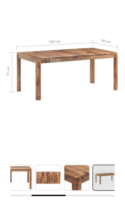 Трапезна маса, 180x90x77 cм, шишамово дърво масив