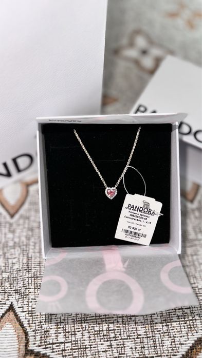 PANDORA колье/цепочка/кулон СЕРЕБРО 925 «Розовое сердце с ореолом»