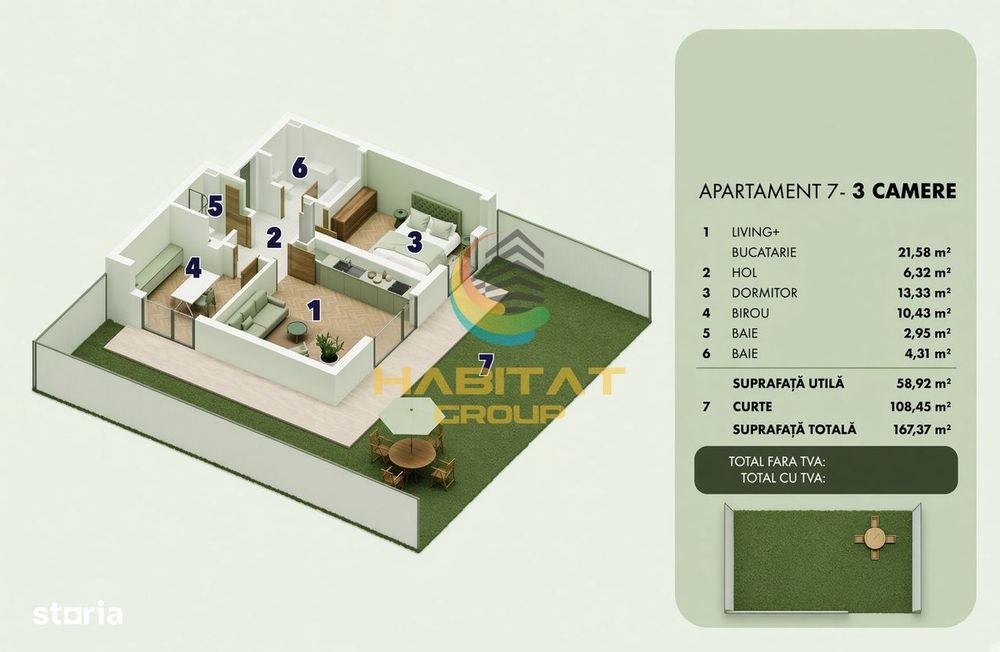 Vânzare apartament 3 camere  | Curte 109 mp | Popești Leordeni