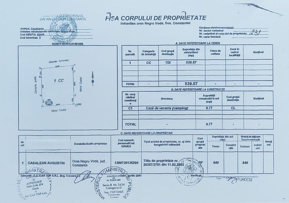 Teren intravilan central, 540 mp, Negru-Vodă, jud. Constanța