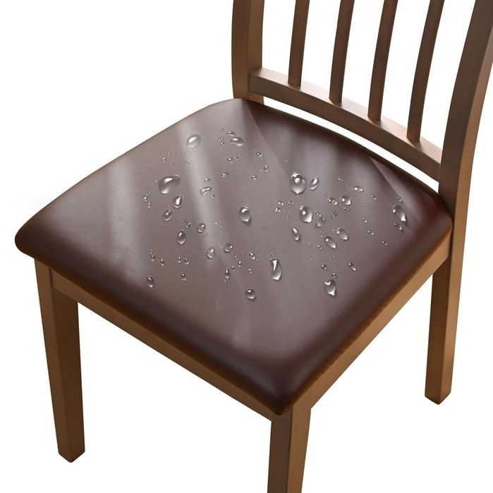 Huse pentru scaune elastic PU impermeabile detașabile lavabile pentru dining – Cafea 4 buc