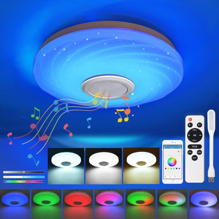 Смарт LED плафон 36w с Bluetooth тонколона, RGB цветове и дистанционно