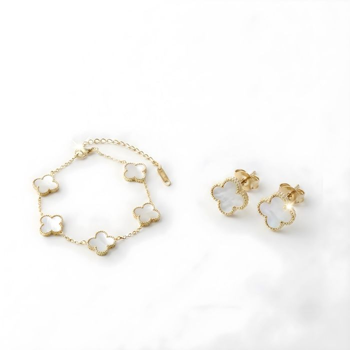 Златен комплект Van Cleef бял седеф