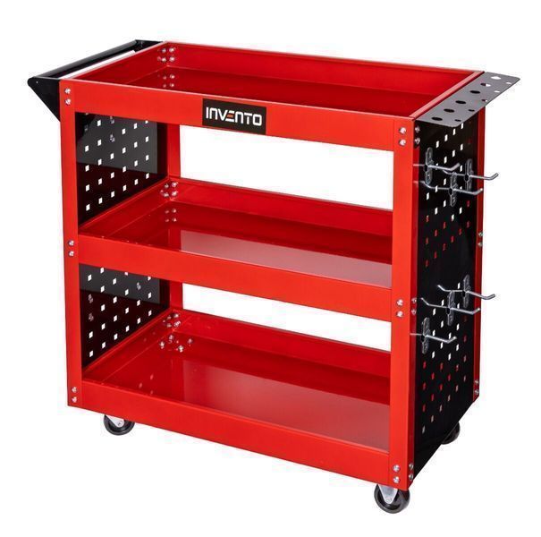 Мобилна количка с 3 рафта, държач за отвертки и панел с куки invento