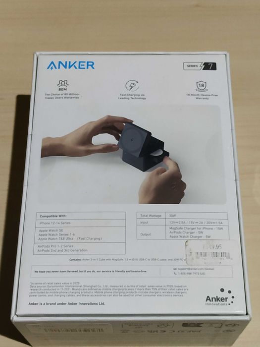 Încărcător iPhone Anker 3 in 1 Cube with MagSafe Apple Watch Airpods