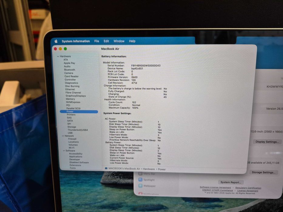 Hope Amanet P10/Laptop Apple Macbook Air M4 2025 256GB 16GB RAM bat 100%
