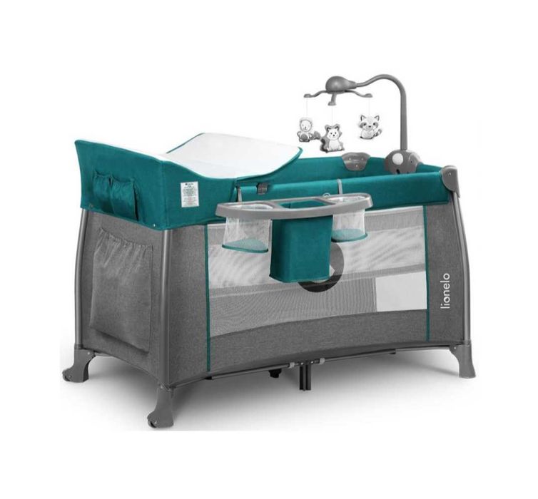 Lionelo Сгъваема бебешка кошара THOMI Turquoise 2 нива