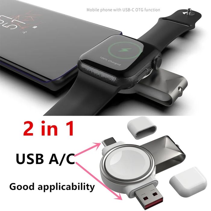 Мобилнo зарядно за Apple Watch с USB C и USB A