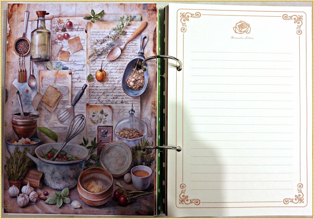 Ръчно изработен тефтер за рецепти, рецептурник "Прибори" в зелено