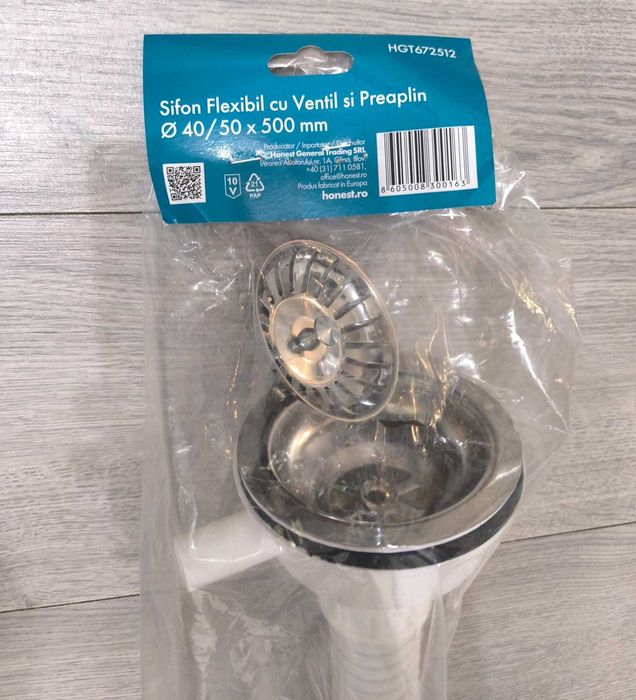 Sifon flexibil cu ventil și preaplin Texo 40/50 mm – ventil 90 mm